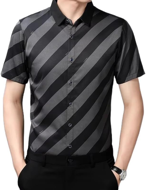 Men's Striped Shirts Short Sleeve Button Down Shirts Casual Summer Shirts