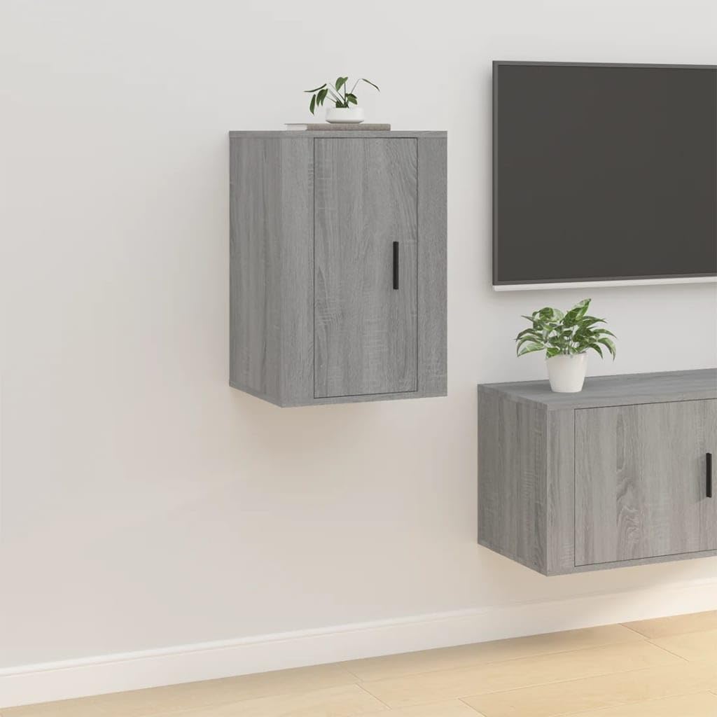 Szafki ścienne do telewizora, zestaw 2 sztuk, szare Sonoma, 40 x 34,5 x 60 cm, materiał drewnopochodny, unosząca się konsola TV do salonu, sypialni, odtwarzacza multimedialnego i dekoracji