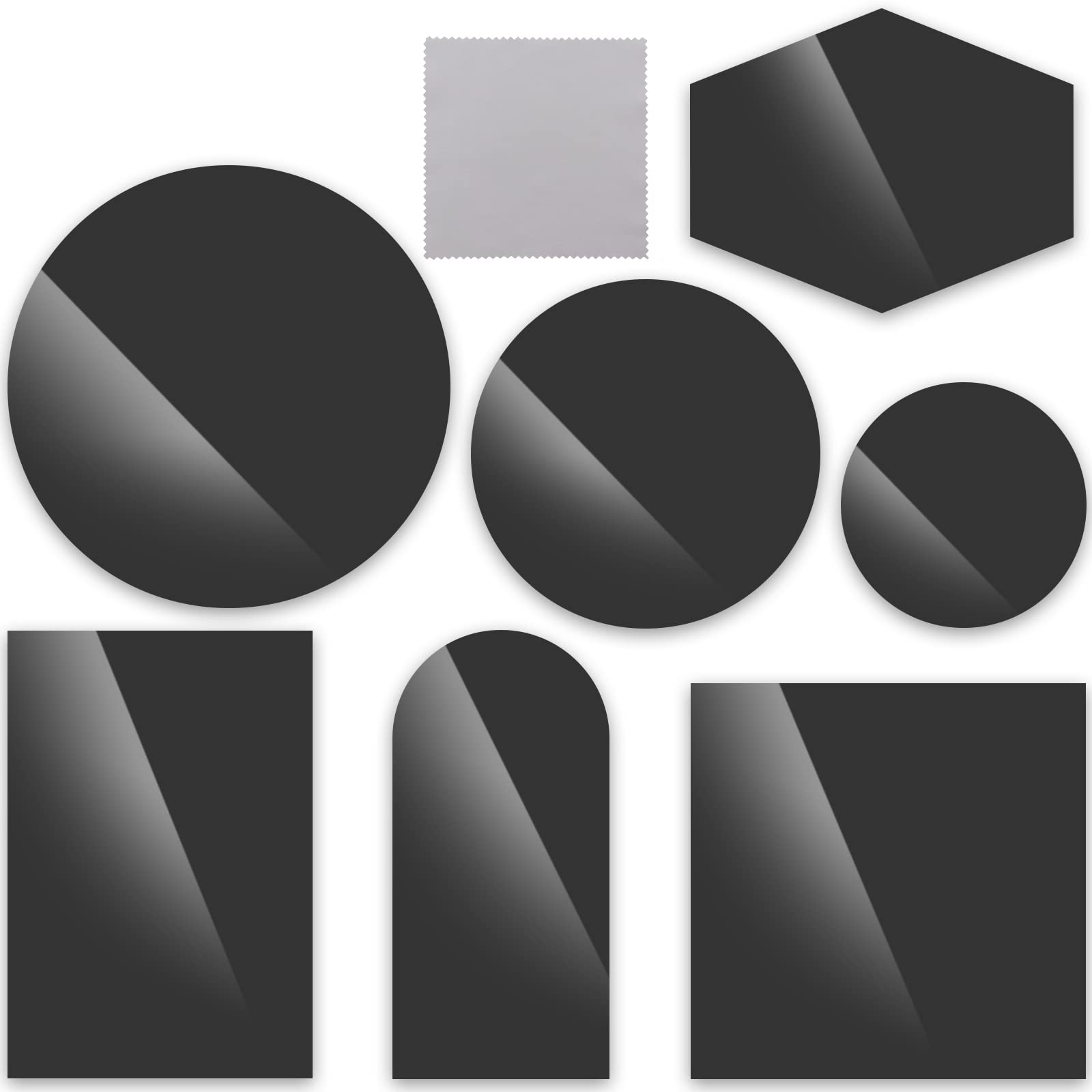 SPOKKI Photography Props for Product Photoshoot, 7PCS Acrylic Mirror Reflection Board with Wipes Photo Props, Geometric Shape Reflector for Product Photography Background Ornaments (Black)