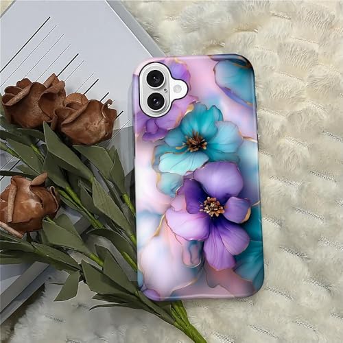Punmada for iPhone 16 Case,Girl Women Boy Hard Hybrid Shell Shockproof Silicone Full Body Protective Glossy Case for iPhone 16 Golden Purple Flower Art Pattern - image 6