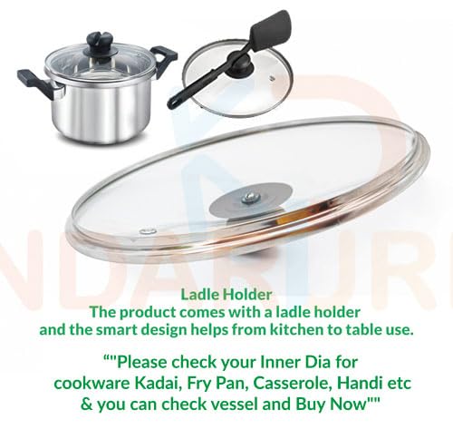 Image of Kandaruria Glass Lid, Toughened Glass with Steam Vent, Stainless Steel Rim, Compatible fit with Kadai, Biryani Pot, Fry Pan, all G Type cookware (28cm)