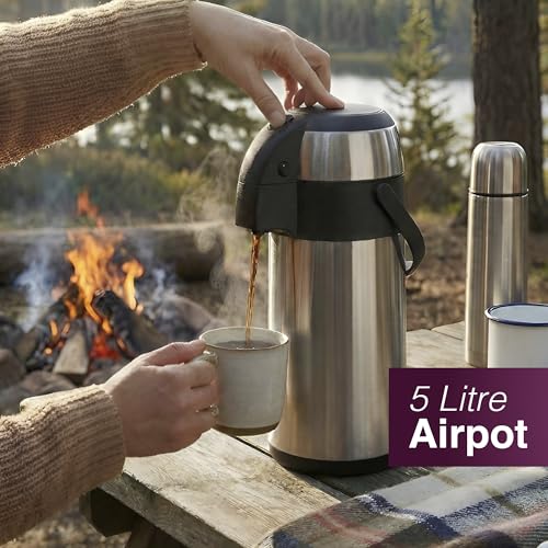 andrew james Airpot Insulated Drink Dispenser, Hot Water Dispenser, Stainless Steel Double-Walled Thermos Flask, Hot Drink Dispenser for Home, Office & Events, Large Coffee Flask - 2