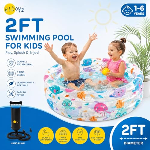 Image of Kidoyz 2 Feet Inflatable Baby Pool Bath Tub for Kids (1-3 Years) - Indoor & Outdoor Swimming Pool for Toddlers | with or Without Air Pump (2FT Printed + Pump)