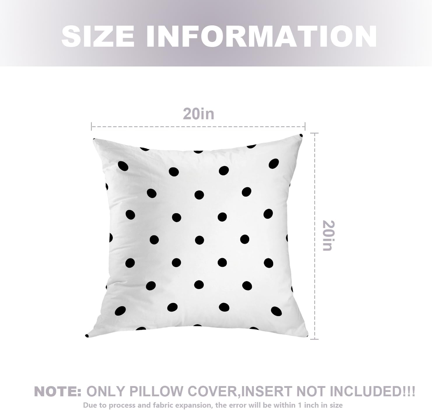 Black Polka Dot Throw Pillow Covers,Black Polka Dot On White Cushion Cover Digital Blended Hidden Zipperl Decorative Pillowcases for Hair Skin Square 20X20 in 2 Pcs
