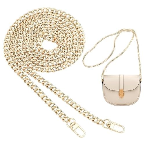 IMMIJWELL 120 CM DIY Width Iron Flat Purse Chain Strap Handbags Accessories for Wallet Clutch Satchel Tote Bag Shoulder Crossbody Bag with 2 Pieces Metal Buckles Gold-image-7