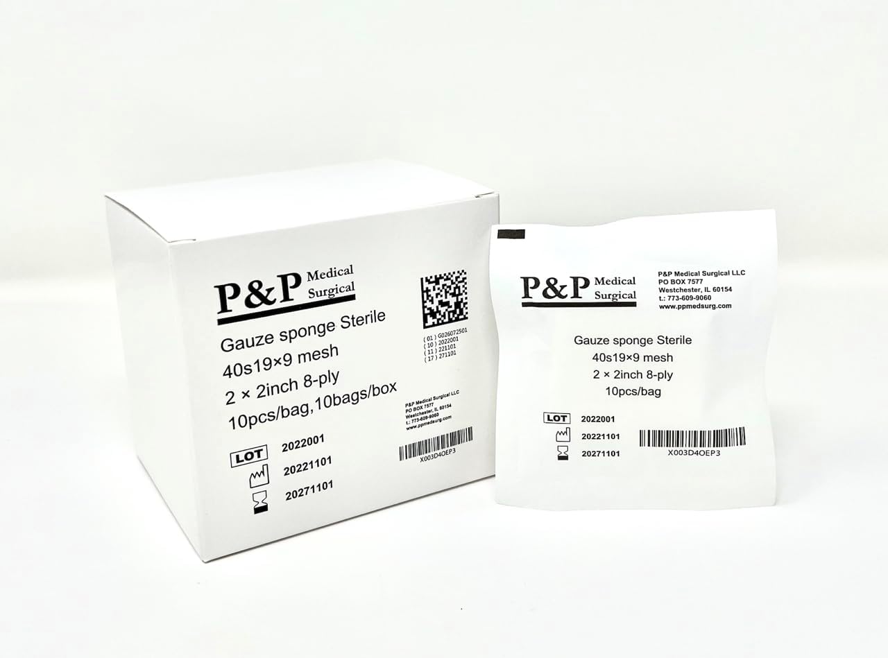 Gauze Surgical Sponges Cotton STERILE Woven 8-ply High Grade Quality 2"x2" Class I(a) All Purpose Pads Case of 4000