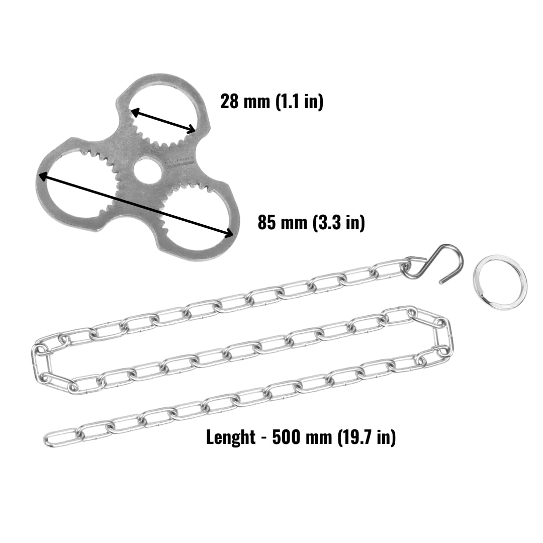 BPS Knives Camping Tripod Board with Leather Case - Turn Branches into Campfire Tripod - Campfire Support Plate with Adjustable Chain for Hanging Cookware - Outdoor Cooking