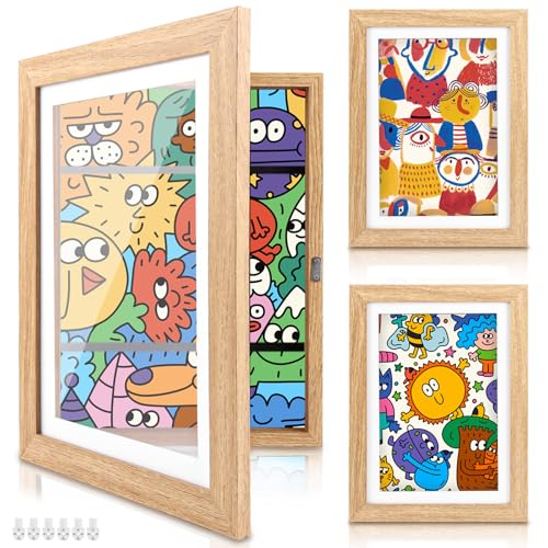 LDXDRU 3 Pièce A4 cadre dessin enfant A4 cadre dessin enfant à changer, Bois Cadres Photo Pliable...