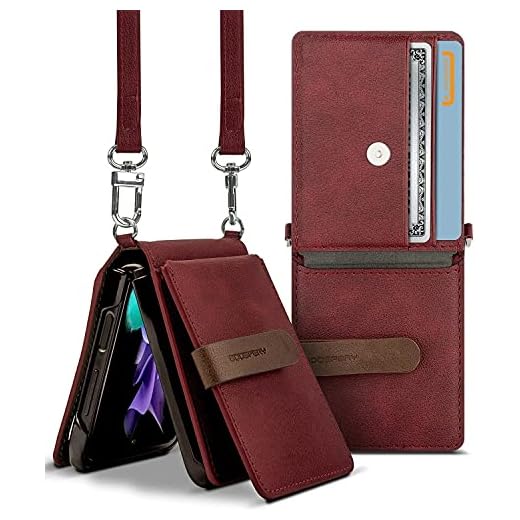 Goospery Wallet Case Compatible with Galaxy Z Flip 3, Detachable Card Holder 2 Card Pocket Storage Premium PU Leather Adjustable Cross-body Strap Attached Earbud Cord Organizer (Burgundy) ZFLP3-DAR-BD