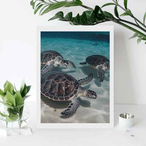 Kits d'art diamant adultes tortue de mer broderie strass rond canevas