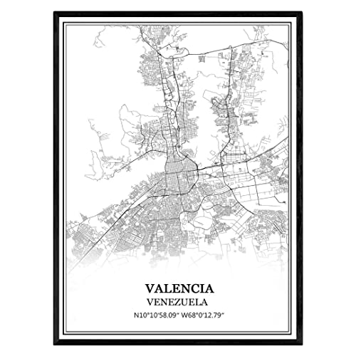 TANOKCRS Valence Venezuela Carte Art mural Toile Imprimer Affiche Sans cadre Moderne Noir et blanc Souvenir Cadeau Décoration de maison -11x14 inches