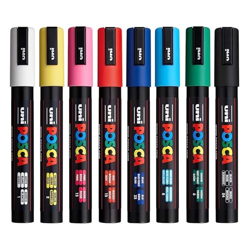 Image of POSCA PC-5M Marker | 1.8-2.5 mm Bullet Shaped Tip (Pastel & Blod Shades, Pack of 16)