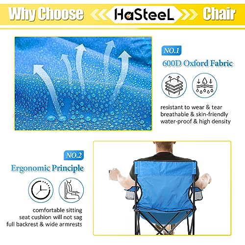 Image of HaSteeL Folding Camping Chair & Carrying Bag, Foldable Camp Chair with Cup Holders for Adults, Portable for Lawn, Outdoors, Fishing, Hiking, Travel, Picnic, Beach, Oversized & Supports 275lbs (Blue)