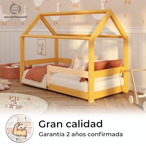 Miniatura 6 de Smartwood Cama Casita 90x190 De Madera Maciza - Cama Montessori Con Barandilla Y Somier Hasta 230 Kg - Diseño Escandinavo - Para Niños Y Niñas - Montaje Fácil - Milo