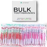 148 Individually Packaged Large Head Medium Bristle Disposable Toothbrushes - Multi Color Pack - Convenient & Affordable