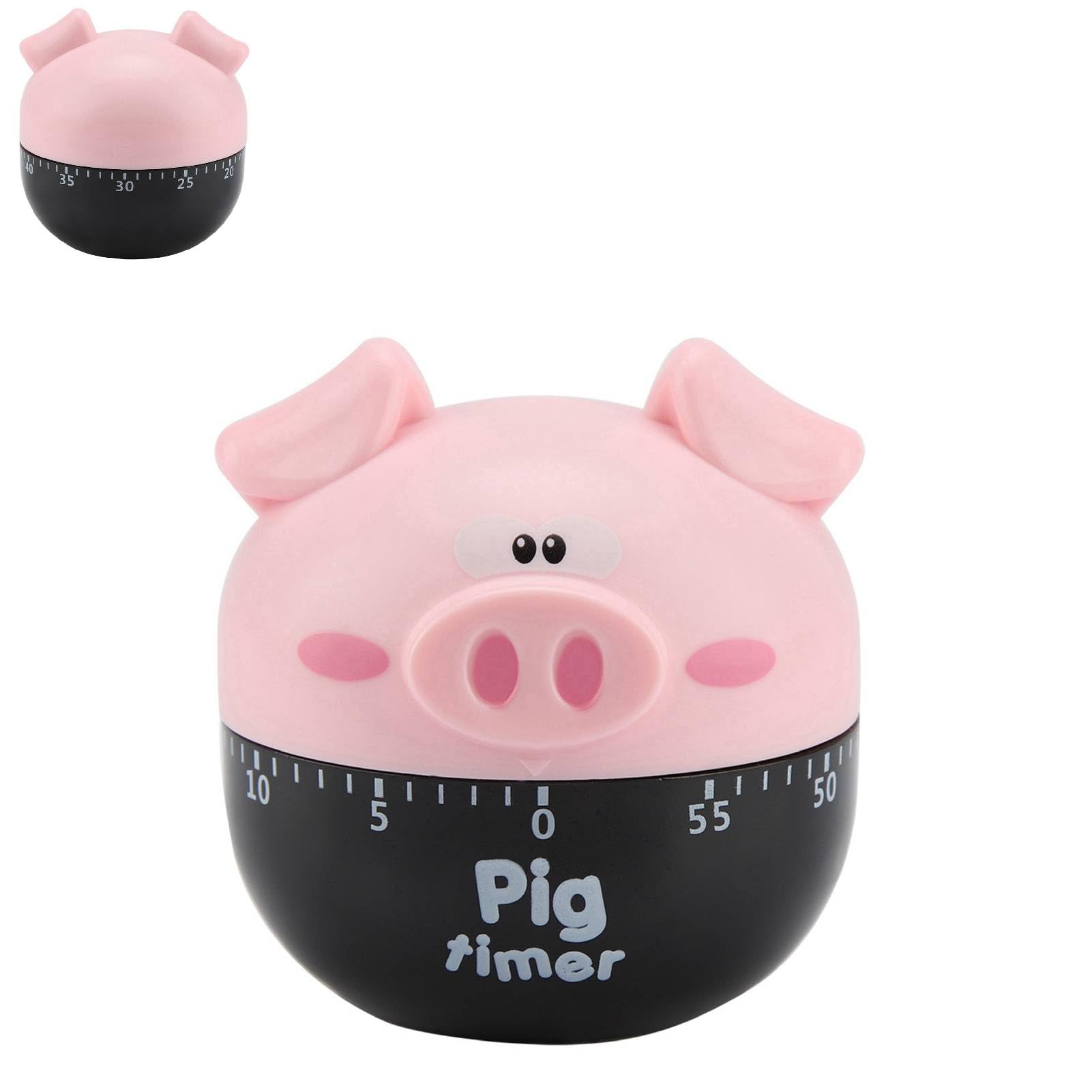 Cute Kitchen Timer, Piggy Timer 55 Minutes Pig Shape Cooking Timer Manual Kitchen Timer Funny Mechanical Kitchen Timer for Cooking (Pink)