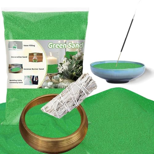 RAINFLOW 15 OZ Fine Green Sand for Crafts - Colored Quartz Zen Garden Sand Decorative for Vases Filler Wedding Unity Ceremony Incense Burner Ritual Incense