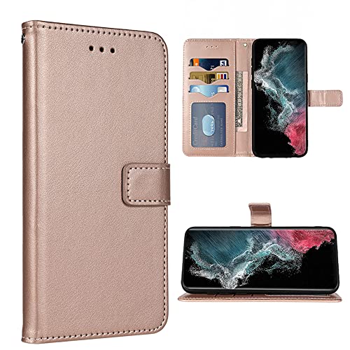 Compatible with Samsung Galaxy S22 Ultra 5G Wallet Case and Wrist Strap Lanyard and Leather Flip Card Holder Cell Accessories Phone Cover for Gaxaly S22ultra 22S S 22 22ultra G5 Women Men Rose Gold -  FDCWTSH