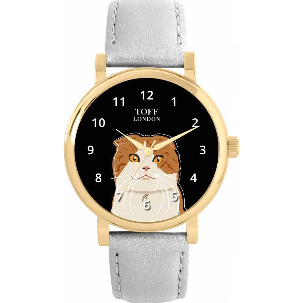 Toff LondonScottish Fold Head Cat Watch Ladies 38mm Case 3atm Water Resistant Custom Designed Quartz Movement Luxury Fashionable