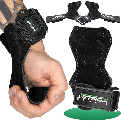 NetroxSports - Elite Grips Fast Zughilfen für Krafttraining - echtes Leder - Fitness Lifting Straps für Kreuzheben, Bodybuilding mit Handgelenkschutz - Grip Zughilfe, Zughilfen Gym für Männer & Frauen