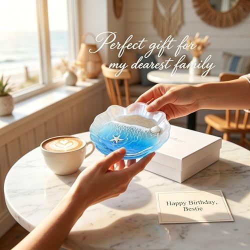 Kaelum Ocean Shell Resin Jewelry Tray, Handmade Beach Glass Seashell Trinket Dish, Romantic Love Aesthetic Vanity Decorative Plate, Sentimental Engagement Wedding Anniversary Couple Gift — view 7