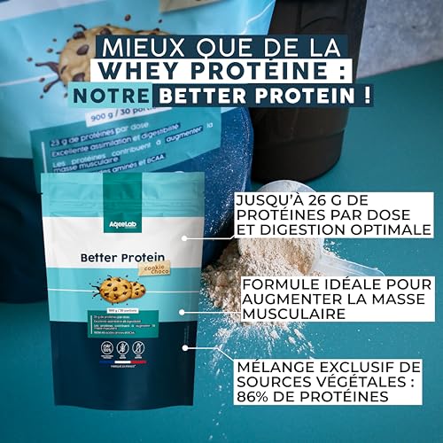 Better Protein • Saveur Cookie 900 g • 100% Végétales : assimilation & digestion maximales • Mieux que de la whey • Apport en Protéine • Testé en laboratoire • Made in FR • Ecoresponsable • Aqeelab – Image 3