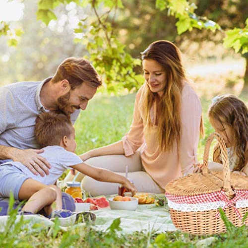 Cesta de Picnic de Mimbre Estilo Campestre con Tapa Ovalada y Forro Rojo, Asa Resistente y Forro Extraíble, Cesta de Almacenamiento para Picnic, Fiestas, Barbacoas y Camping DecoracióN del