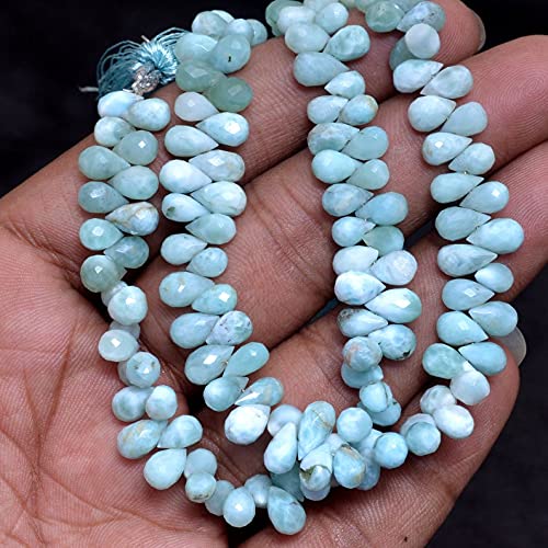 Naturalne koraliki w kształcie łezki larimaru, kamień szlachetny 7 x 5 mm krople briolette, pasmo 20 cm, rzadki dominikański larimar półszlachetny luźne koraliki