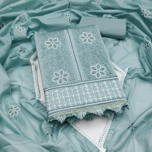 Image of Sidhidata Women's Poly Cotton Embroidery Work Unstitched Salwar Suit Dress Material With Embroidered Dupatta (DM Devika Free Size)