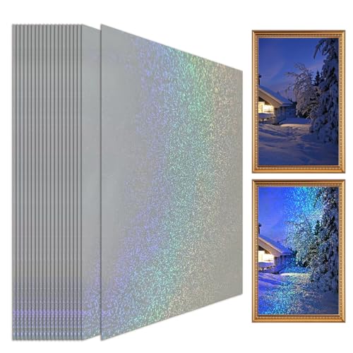 Papel Adhesivo Holográfico A4 20 Hojas - Vinilo Transparente Impermeable Autoadhesivo | Láminas de Laminado en Frío con Brillo Arcoíris para Documentos, Fotos, Tarjetas, Certificados y Manualidades