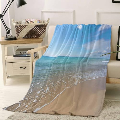 Ooomigasusi ブランケット 掛け毛布 フランネル 厚手 柔らかい肌触り 暖かい 保温 ふわふわ 冷え対策 春秋冬用 軽量 おしゃれ 膝掛け 静電気防止 毛抜けない 抗菌 風景 砂浜 海 夏 80x120cm