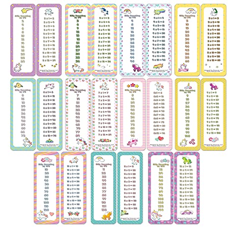 Creanoso Skip Counting Unicorn Bookmarks 22-Pack - Times Tables Math Cards