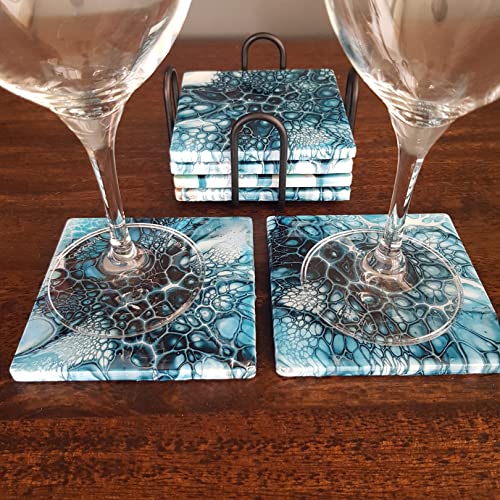 Ceramic Coaster Sets - 12 Square 4 Inch Matt Absorbent Coasters With Stick-On Cork Backing Pads & 2 Metal Stands – For Sublimate Printing, Acrylic Pouring And All Diy Craft And Painting Projects #TOP5