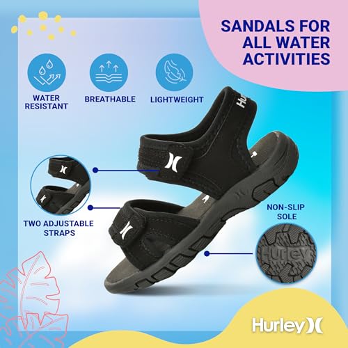 Image of Hurley Loni Toddlers and kids Water Shoes, Beach Essentials, Girls and Boys Open Toe Sandals, Lightweight, Breathable and Two Adjustable Straps