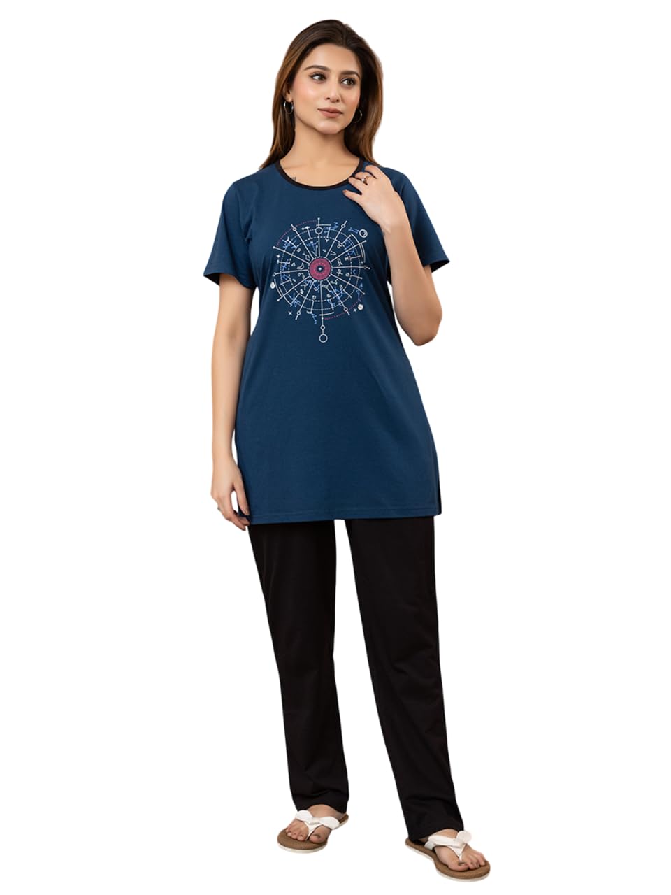 Summer Casual Wear Pure Cotton Half Sleeve Round Neck Printed Self Design Women Night Suit-image-39