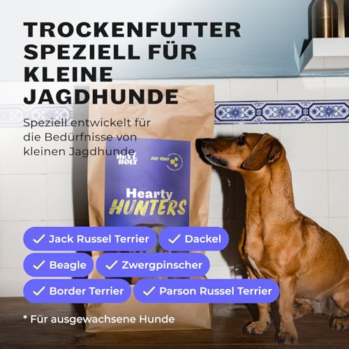 HEY HOLY Set 7 kg Premium Trockenfutter & 1 x 200 g Snacks für kleine Jagdhunde 100% getreidefrei | Hundefutter & Leckerlis für ausgewachsene Hunde mit Rind | Hochverträglich aus natürlichen Zutaten