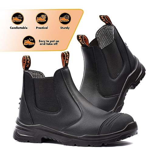 Arbeitsschuhe Herren Sicherheitsschuhe rutschfeste Stahlkappe wasserdichte Atmungsaktive Arbeitsstiefel Leder – Bild 4