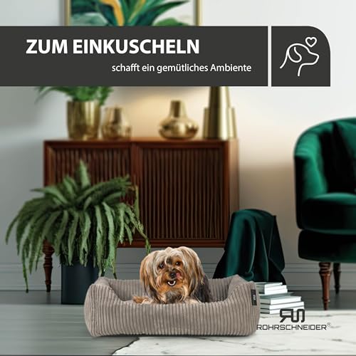 Rohrschneider Hundebett waschbar für kleine und mittelgroße Hunde mit Hundekissen Cord (ca. 55 x 42 cm) inkl. Gassibeutel (Taupe 55 cm, Cordstoff breit)
