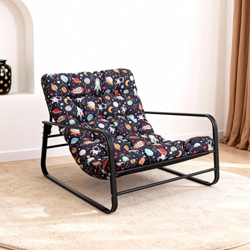 HomeMiYN Sillón de salón, tumbona de jardín con cojín reversible, sillón de jardín, balcón, muebles de acero, silla acolchada para 2 personas, sillón de jardín, exterior, tumbona de relax, balcón