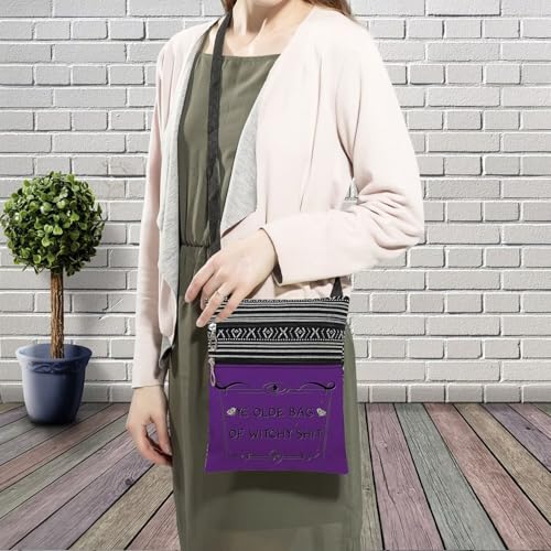 Purple Witch Messenger Bag Small Ethnic Pattern Printed Adjustable Strap Crossbody Zipper Bag Funny Slogan Phone Bag Wallet Cute Shoulder Handbag for Women3
