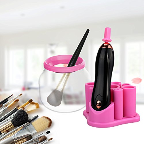 Makeup Brush Cleaner and Dryer with 2 Optional Speeds, Quickly Wash and Dry Makeup Brushes in Seconds, for All Size Cosmetic Brushes, Professional Makeup Brush Cleaning Solution (Black+Pink)