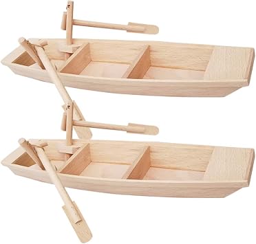 Milisten 2pcs Unfinished Natural Wood Craft Project Wood Boat with Oars Small Boat Model Dollhouse Nautical Ocean Ornamnets Home Office Table Decoration