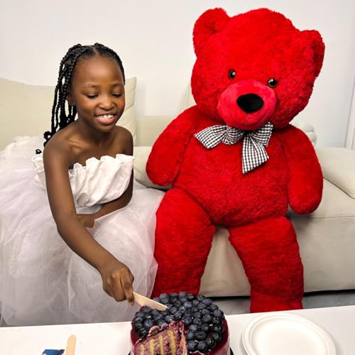 Image of MaoGoLan Giant Teddy Bear Stuffed Animal,47 Inch Red Plush Gift | Soft 4 feet red teddy bear for hugs, room decor, Christmas, Valentine's Day, birthdays, and anniversaries.