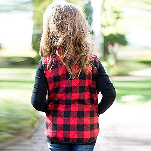 Image of Ayalinggo Toddler Baby Girls Boys Winter Warm Vest Clothes Buffalo Plaid Christmas Jacket Kids Puffer Quilted Gilet Coat | Full front zipper, warm clothes for cold winter, Red Black Buffalo Plaid Christmas Outfit, Kids Puffer Quilted Gilet Coat