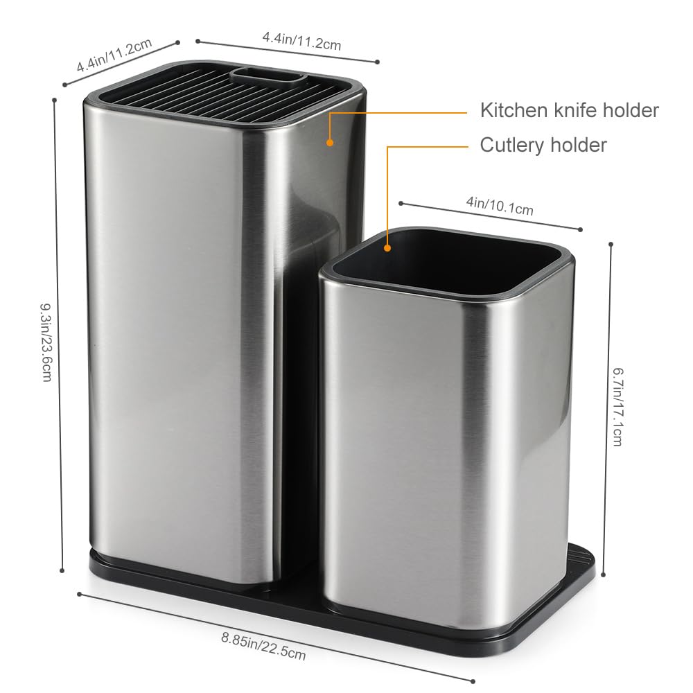 Portacoltelli da Cucina 2 in 1 Ceppo Coltelli Acciaio Inox Portacoltelli da Cucina Ceppo Coltelli da Cucina Vuoto per Coltelli e Utensili da Cucina.