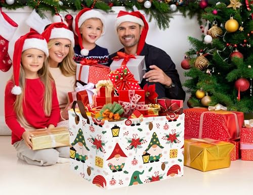 Image of Large Christmas Gifts Empty Baskets Kids Collapsible Holiday Storage Bin with Handle (Gnome Red Flower)