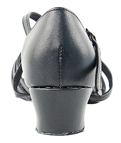 Very Fine Dance Shoes - Ladies Practice, Cuban Low Heel, Waltz Ballroom Dance Shoes - 1670C - 1.5-inch Heel and Foldable Brush Bundle - Black Leather - 9.54