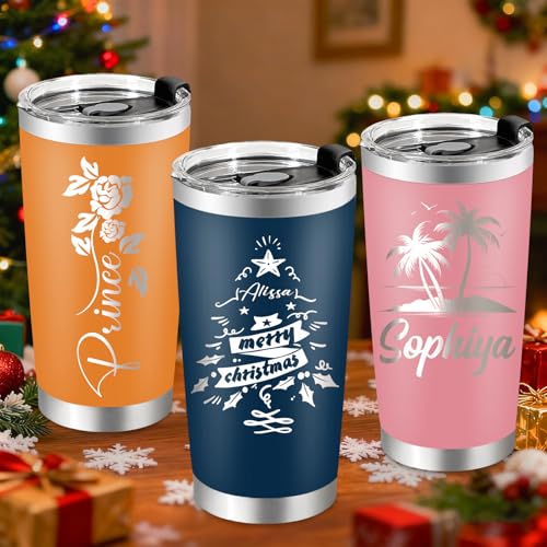 Image of Personalized Tumblers with Names - Custom 20oz Double Wall Stainless Steel Tumbler, Personalized Christmas Gifts for Men Women, Customized Travel Coffee Cup Mug Lid and Straw
