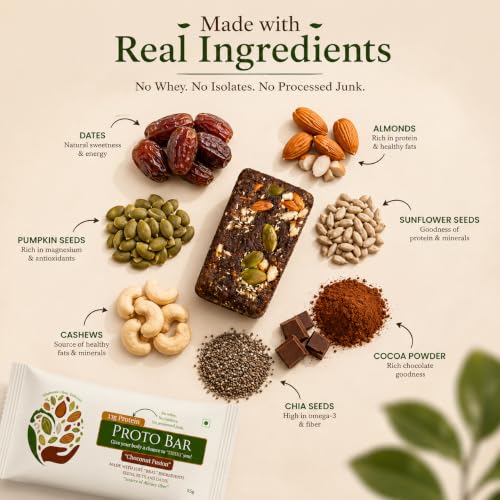 Image of PROTO BAR Choconut Fusion Protein Bar | No Whey, No Isolate, Just Real ingredients |13g Protein + High Fibre | Vegan | Gluten Free | (Chocolate, Pack of 24)