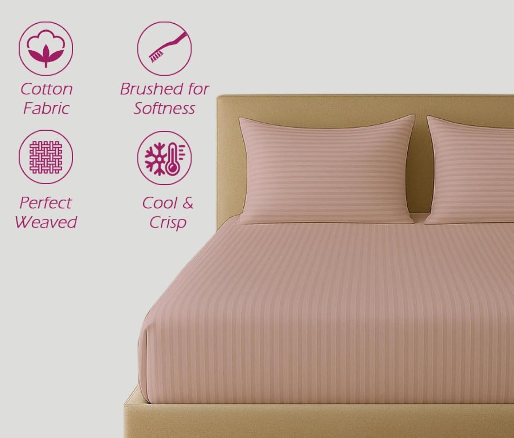 200 TC Cotton Satin Striped Twin Size Fitted Bedsheet